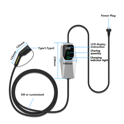 3.5kW 7kW 11kW Ev Cargador Ac Cargador portátil IP65 a prueba de agua
