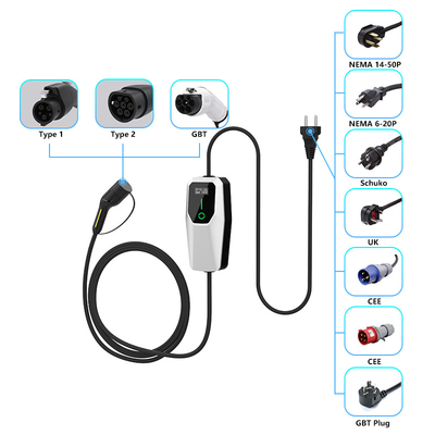 3.5kW 7kW 11kW Ev Cargador Ac Cargador portátil IP65 a prueba de agua