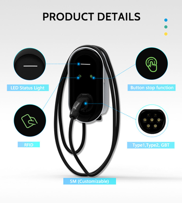 22kw EV Wallbox Charger 3 Fase Tipo 2 32a Estación de carga para el hogar 380v Voltado de entrada