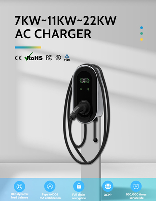 Estación de carga de tipo 2 de tipo 2 de mini Opcc 220V de KIWI LCD Cargador de vehículos eléctricos de 7 kW CCS