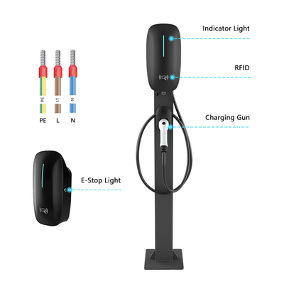 Cargador de automóviles eléctricos portátil de carga rápida de 7 kW CC 220V con detección de temperatura de conexión y soporte de piso montado en la pared