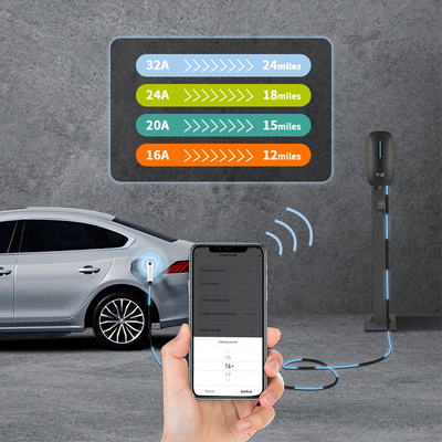 Cargador de automóviles eléctricos portátil de carga rápida de 7 kW CC 220V con detección de temperatura de conexión y soporte de piso montado en la pared