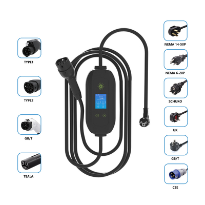 Cargador EV portátil de fase única de 3.5kw montado en la pared con conexión de carga y detección de aislamiento